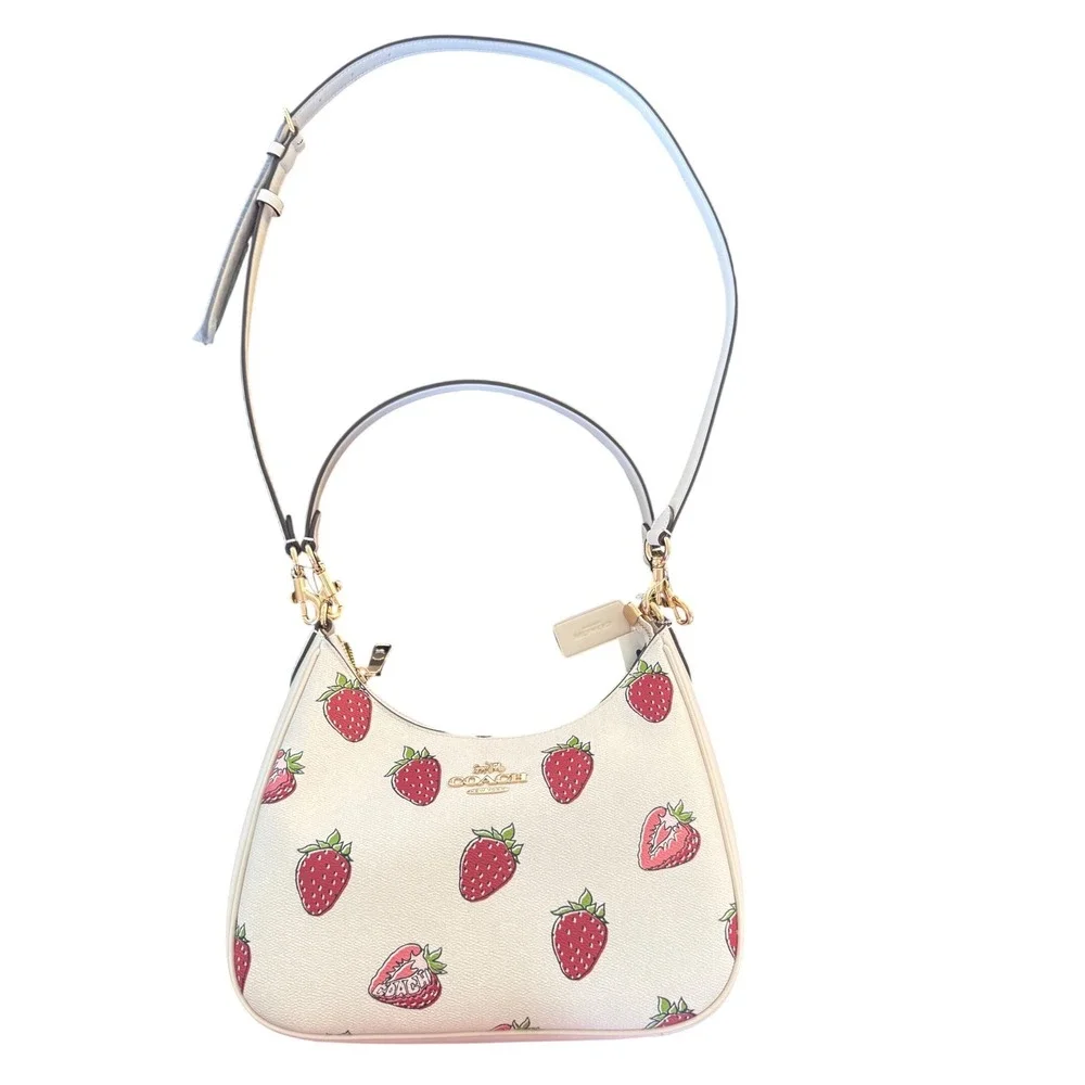 Coach Teri Strawberry Hobo Crossbody Adjustable Strap Gold Tone Hardware NWT